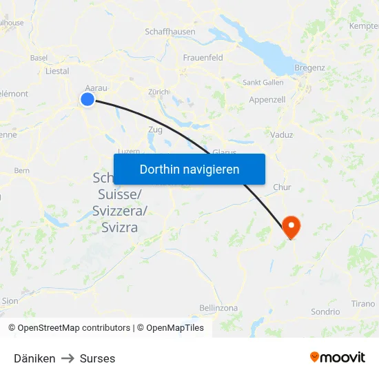 Däniken to Surses map