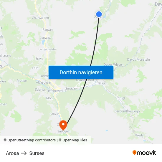 Arosa to Surses map
