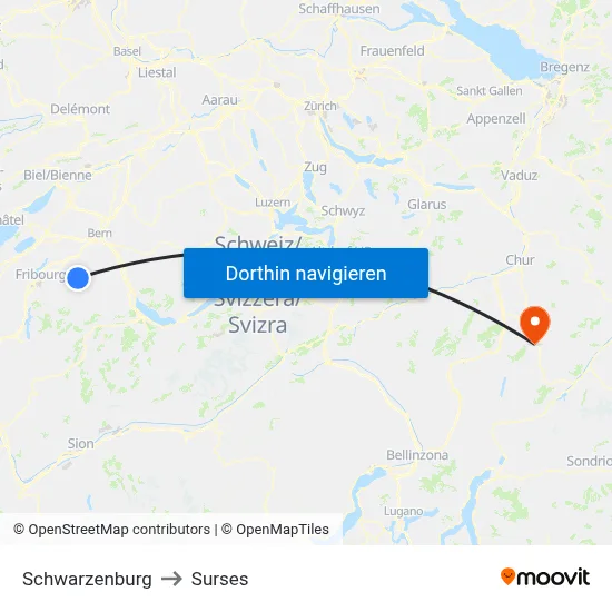 Schwarzenburg to Surses map