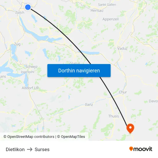 Dietlikon to Surses map