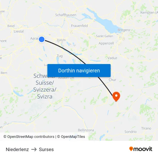 Niederlenz to Surses map