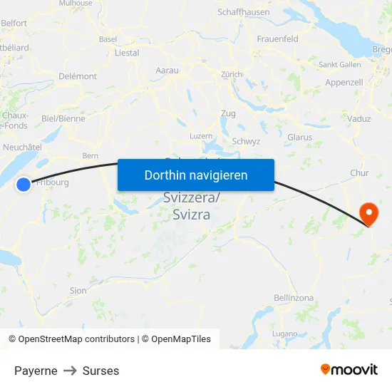 Payerne to Surses map
