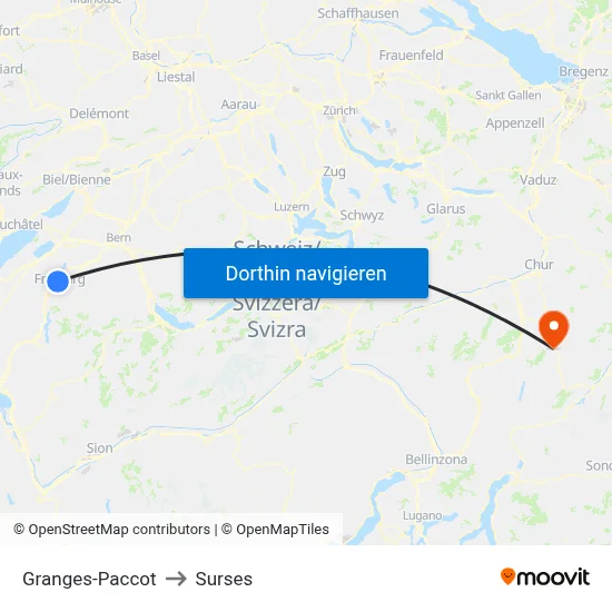 Granges-Paccot to Surses map