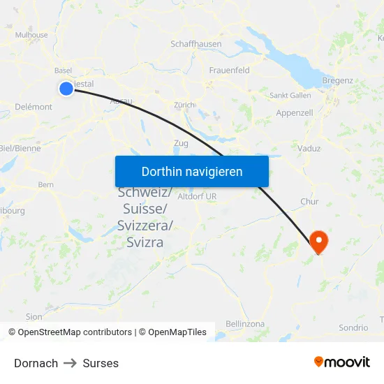 Dornach to Surses map