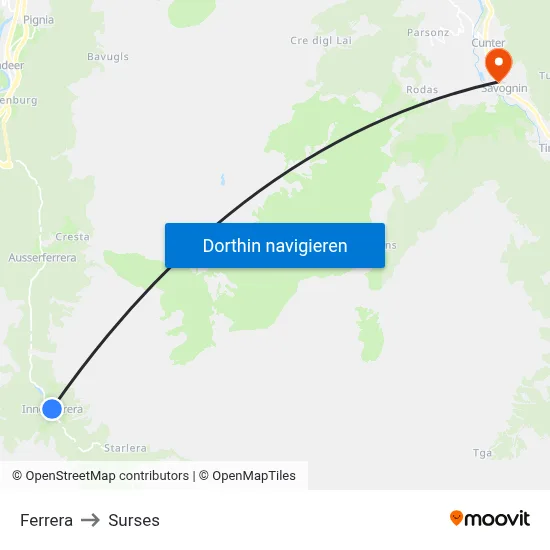 Ferrera to Surses map