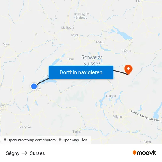 Ségny to Surses map