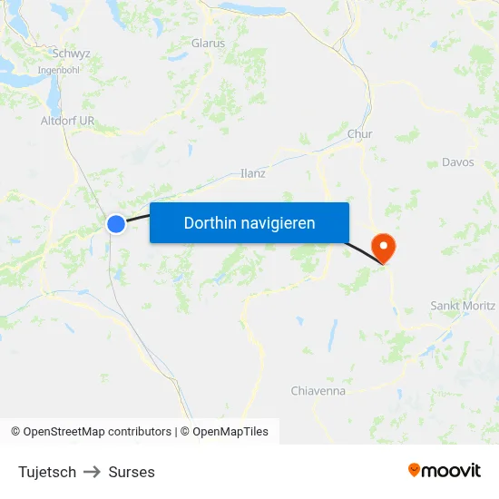 Tujetsch to Surses map