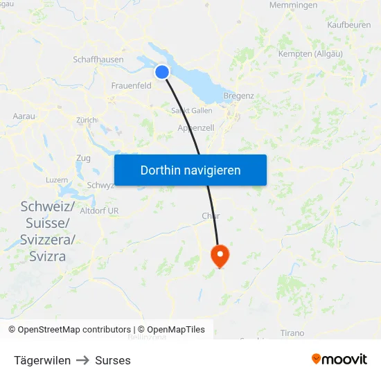 Tägerwilen to Surses map