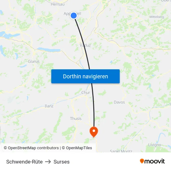 Schwende-Rüte to Surses map