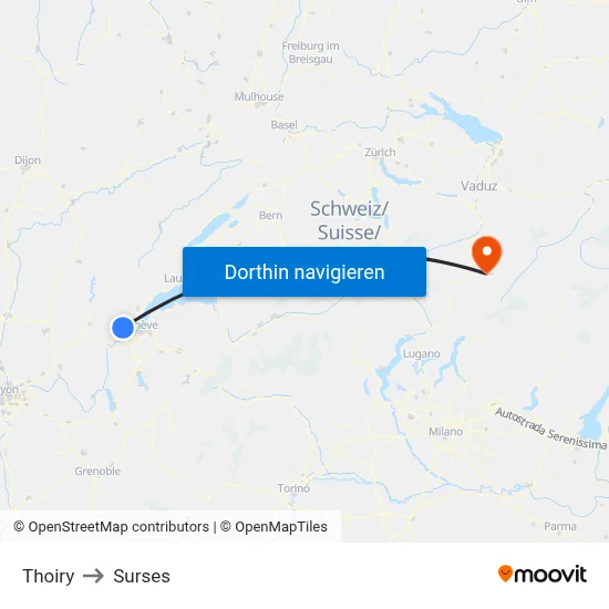 Thoiry to Surses map