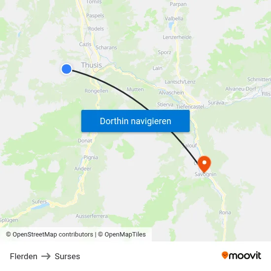 Flerden to Surses map