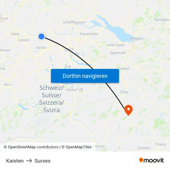 Kaisten to Surses map