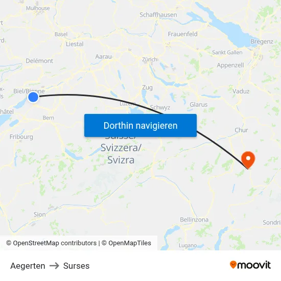 Aegerten to Surses map