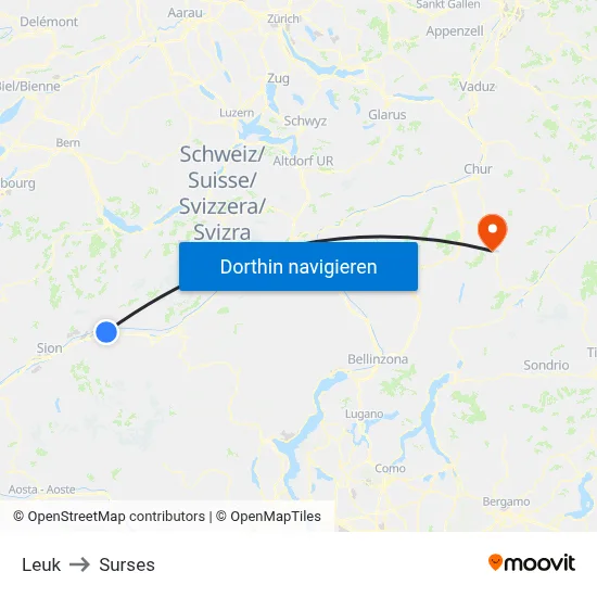 Leuk to Surses map