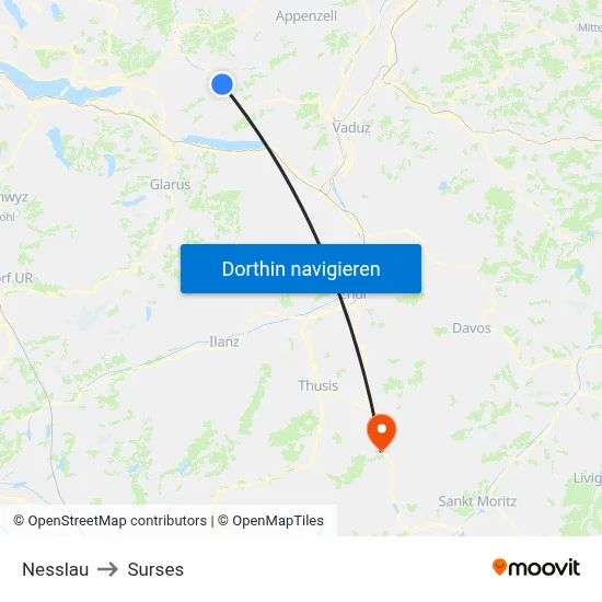 Nesslau to Surses map