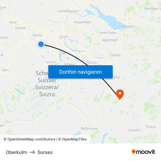 Oberkulm to Surses map
