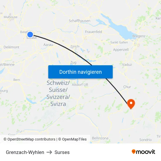Grenzach-Wyhlen to Surses map