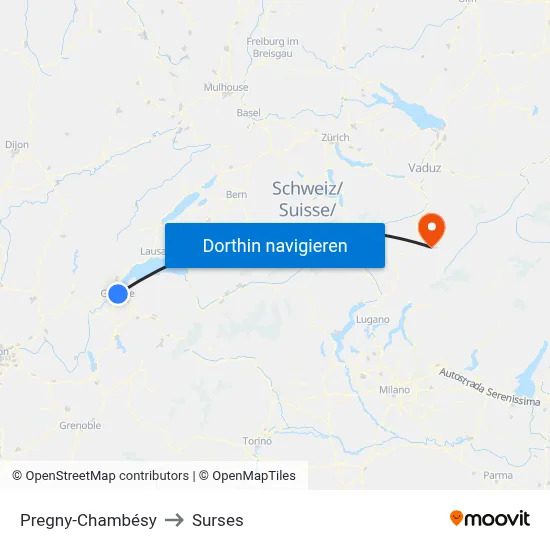 Pregny-Chambésy to Surses map