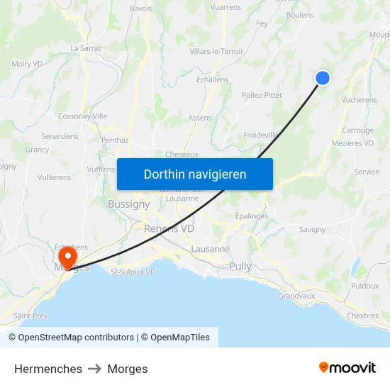 Hermenches to Morges map