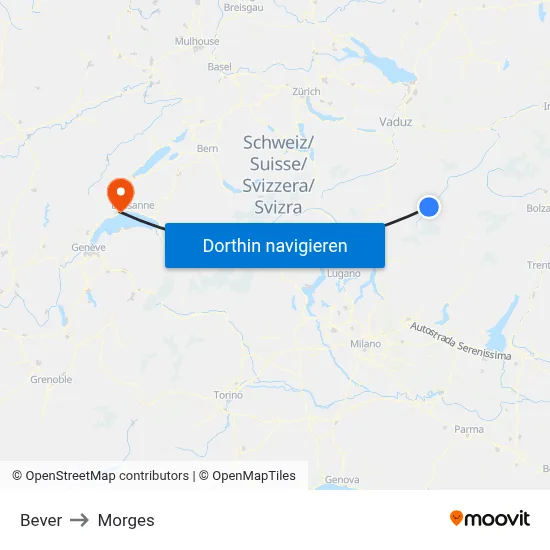 Bever to Morges map