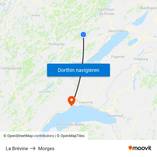 La Brévine to Morges map