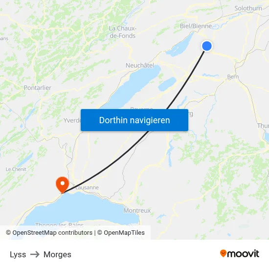 Lyss to Morges map