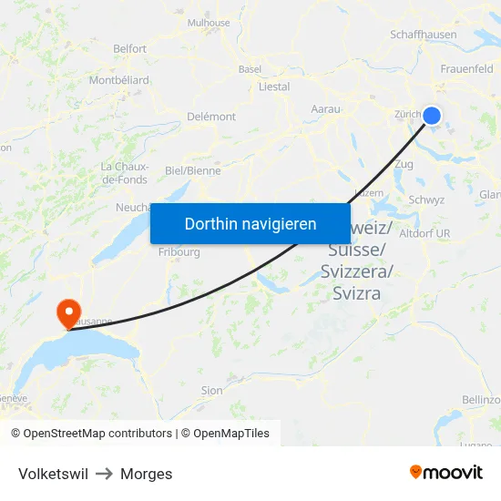 Volketswil to Morges map