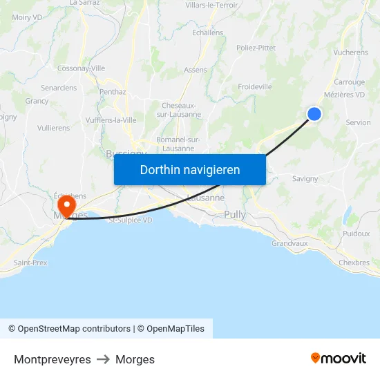 Montpreveyres to Morges map