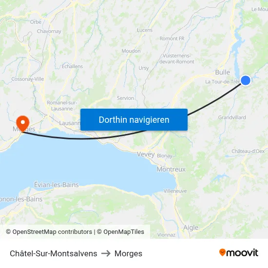 Châtel-Sur-Montsalvens to Morges map