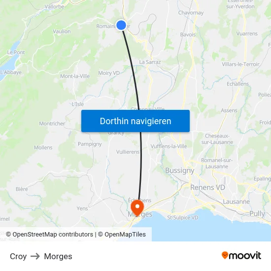 Croy to Morges map