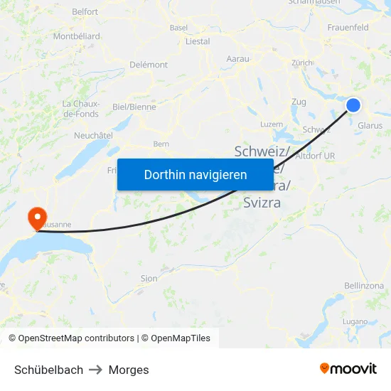 Schübelbach to Morges map