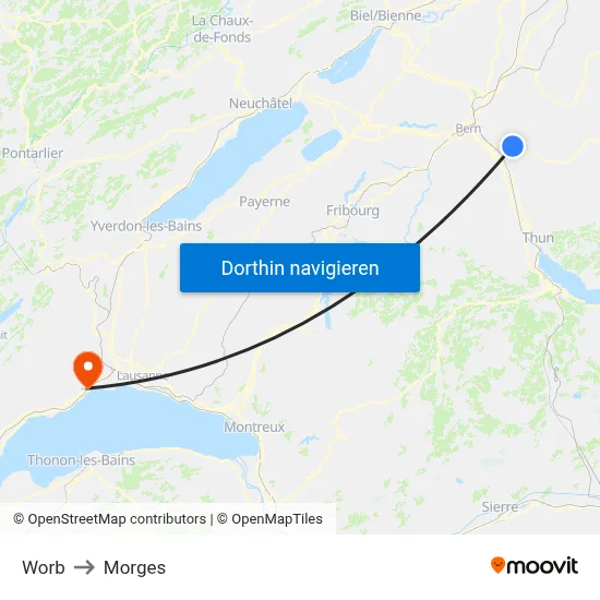 Worb to Morges map