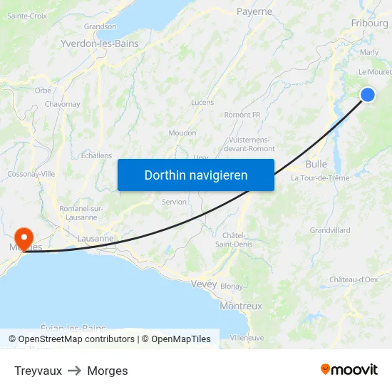 Treyvaux to Morges map