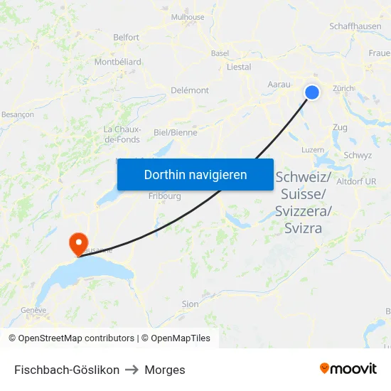 Fischbach-Göslikon to Morges map
