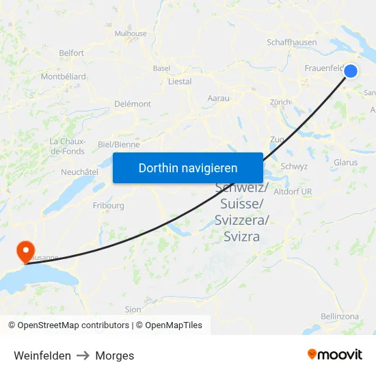 Weinfelden to Morges map