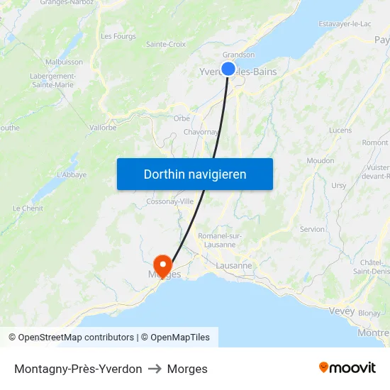 Montagny-Près-Yverdon to Morges map