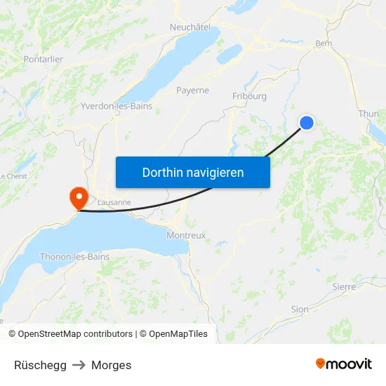 Rüschegg to Morges map