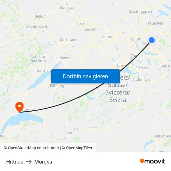 Hittnau to Morges map
