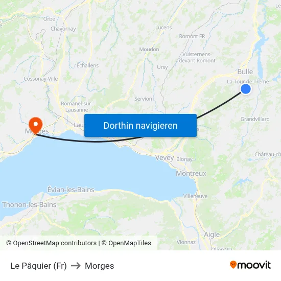 Le Pâquier (Fr) to Morges map