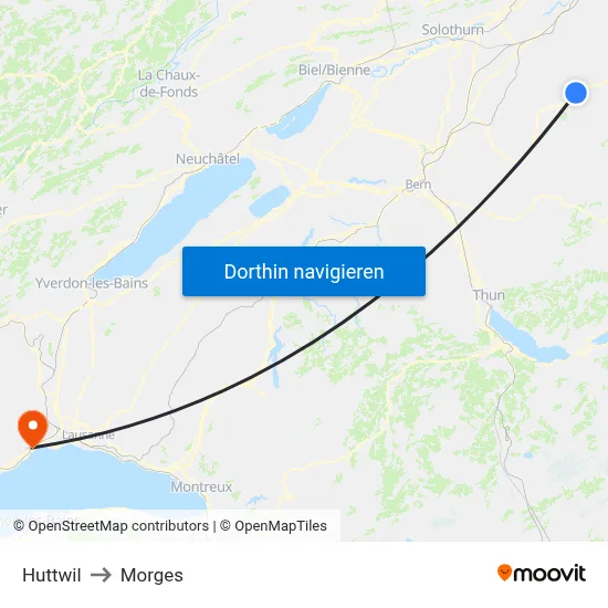 Huttwil to Morges map