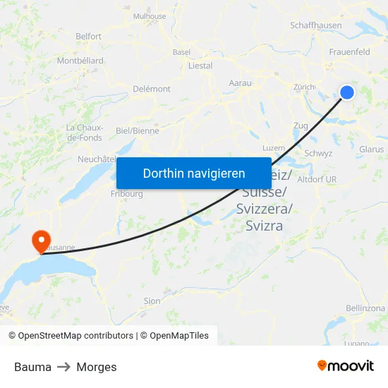 Bauma to Morges map