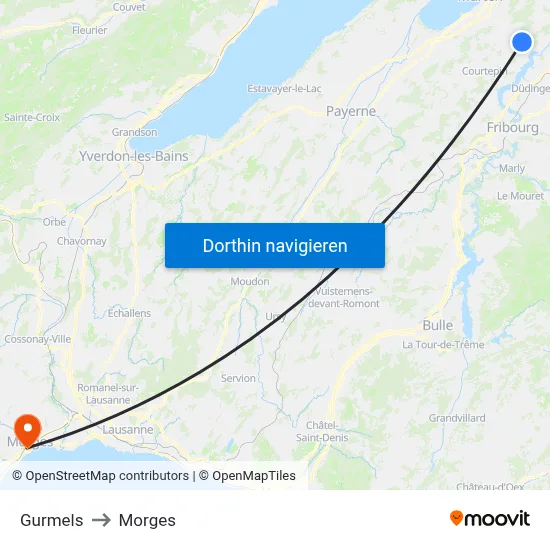Gurmels to Morges map