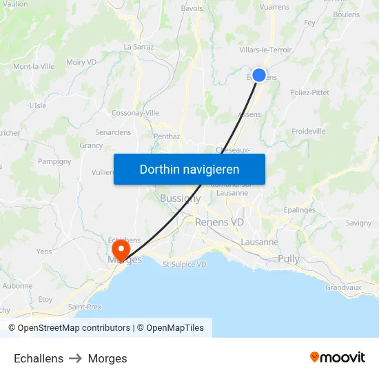 Echallens to Morges map