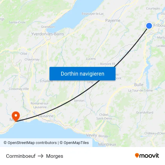 Corminboeuf to Morges map