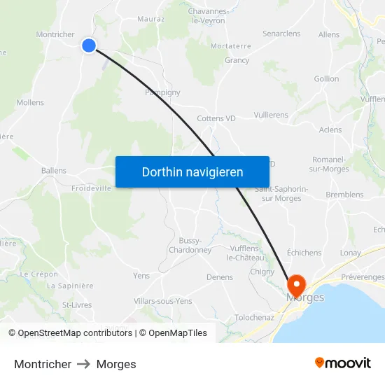 Montricher to Morges map