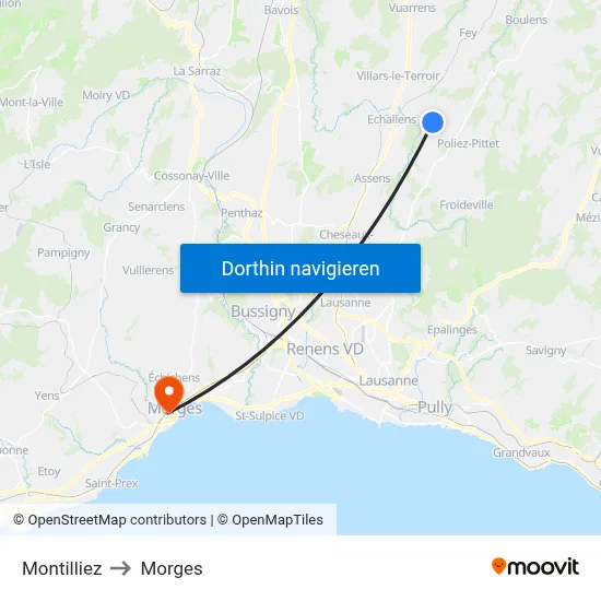 Montilliez to Morges map
