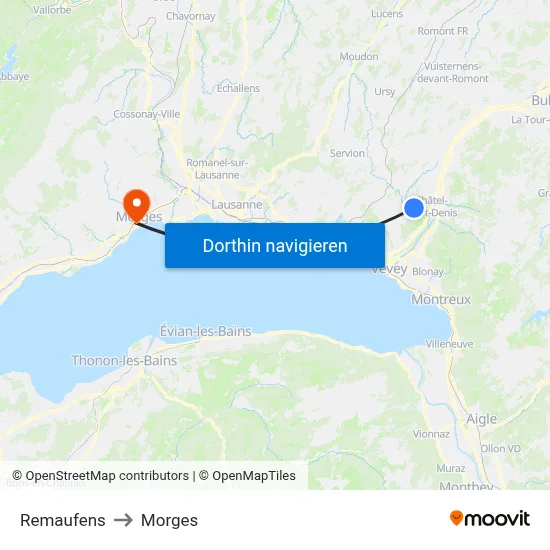 Remaufens to Morges map