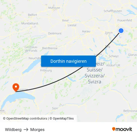 Wildberg to Morges map
