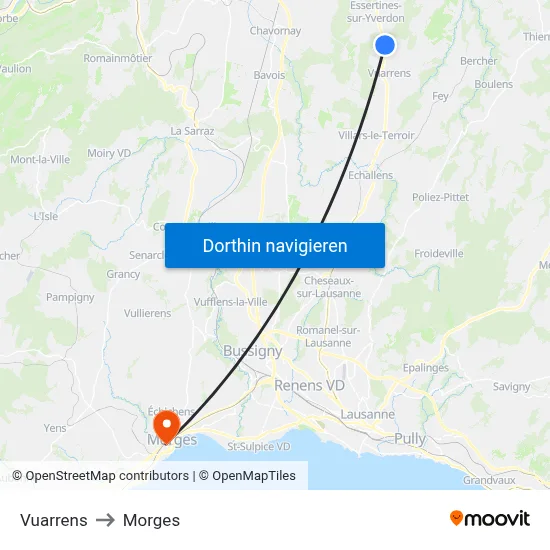 Vuarrens to Morges map