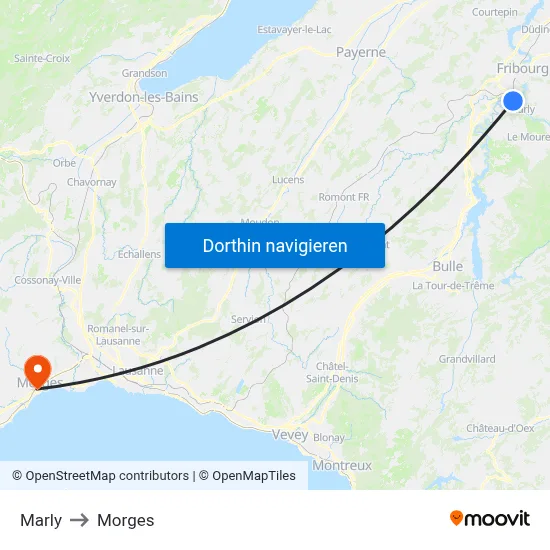 Marly to Morges map